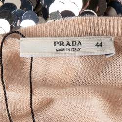 Pre Owned Prada Light Pink Cashmere & Silk Sequin Embellished Cardigan M