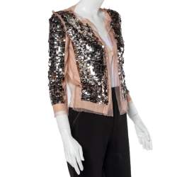 Pre Owned Prada Light Pink Cashmere & Silk Sequin Embellished Cardigan M