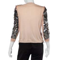 Pre Owned Prada Light Pink Cashmere & Silk Sequin Embellished Cardigan M