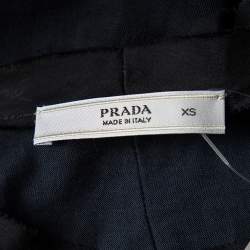 Pre Owned Prada Navy Blue Cotton Knit & Satin Paneled Bow Detail T-Shirt XS