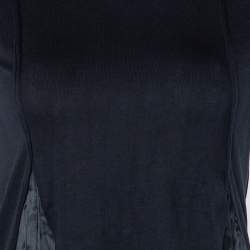 Pre Owned Prada Navy Blue Cotton Knit & Satin Paneled Bow Detail T-Shirt XS
