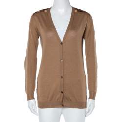 Prada Camel Brown Wool Contrast Detail Button Front Cardigan S