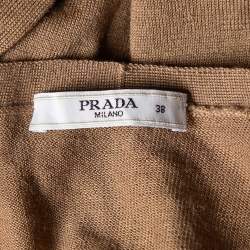Prada Camel Brown Wool Contrast Detail Button Front Cardigan S
