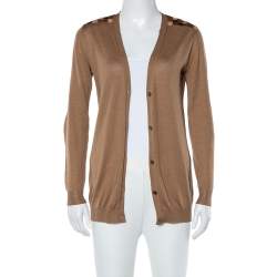Prada Camel Brown Wool Contrast Detail Button Front Cardigan S