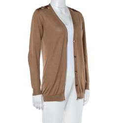 Prada Camel Brown Wool Contrast Detail Button Front Cardigan S