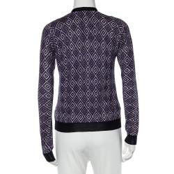 Prada Purple Geometric Patterned Wool & Silk Button Front Cardigan S