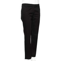 Prada Black Cotton Overlap Button Detail Formal Trousers L 