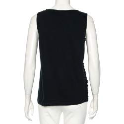 Prada Navy Blue Cotton Flower Applique Sleeveless Top L 
