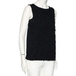 Prada Navy Blue Cotton Flower Applique Sleeveless Top L 