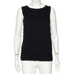 Prada Navy Blue Cotton Flower Applique Sleeveless Top L 