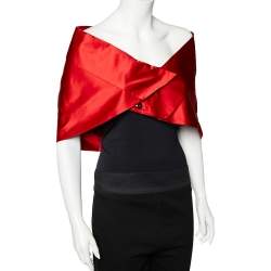 Prada Red Silk Pleated Buttoned Capelet (One Size)