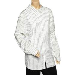 Prada White Logo Printed Neck Strip Detail Oversized Shirt XL
