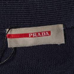 Prada Navy Blue Wool And Quilted Synthetic Button Front Jacket L