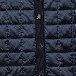 Prada Navy Blue Wool And Quilted Synthetic Button Front Jacket L