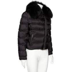  Prada Black Synthetic Quilted & Fur Collared Jacket M