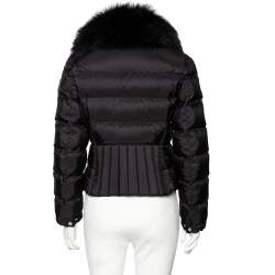  Prada Black Synthetic Quilted & Fur Collared Jacket M