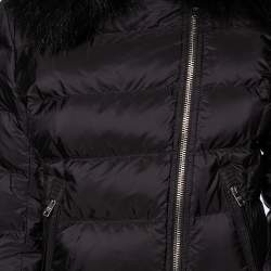  Prada Black Synthetic Quilted & Fur Collared Jacket M