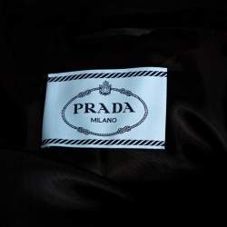 Prada Black Wool And Leather Paneled Button Front Long Coat S