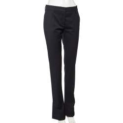 Prada Navy Blue Wool Button Hem Detail Flared Leg Pants M