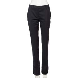 Prada Navy Blue Wool Button Hem Detail Flared Leg Pants M