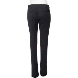Prada Navy Blue Wool Button Hem Detail Flared Leg Pants M