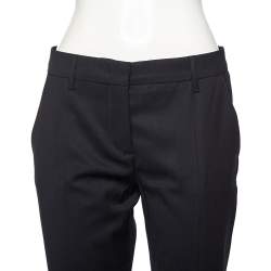 Prada Navy Blue Wool Button Hem Detail Flared Leg Pants M