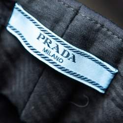 Prada Navy Blue Wool Button Hem Detail Flared Leg Pants M