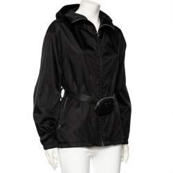 Prada Black Re-Nylon Hooded Zip Front Caban Jacket M