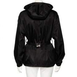 Prada Black Re-Nylon Hooded Zip Front Caban Jacket M