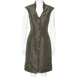 Prada Dark Green Synthetic Sleeveless Sheath Dress S