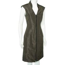 Prada Dark Green Synthetic Sleeveless Sheath Dress S