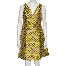 Pre Owned Prada Green Printed Silk Sleeveless Dress M 