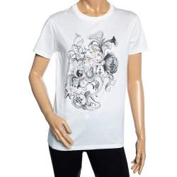 Pre Owned Prada White Printed & Embellished Detailed Cotton Short Sleeve T-Shirt M