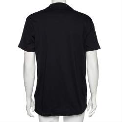 مملوكة مسبقًا تي شيرت برادا قطن أسود مزين مطرز أكمام قصير مقاس كبير (لارج)