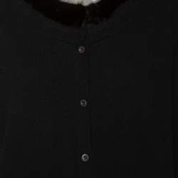 Prada Black Cashmere & Fur Trimmed Neck Detail Button Front Cardigan L