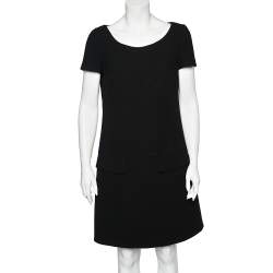 Pre Owned Prada Black Wool Drop Waist Detail Shift Dress M