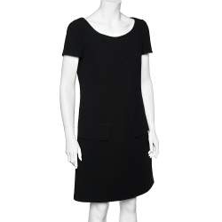 Pre Owned Prada Black Wool Drop Waist Detail Shift Dress M