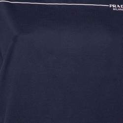 Prada Navy Blue Cotton Logo Printed Short Sleeve T-Shirt S