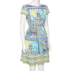 Prada Multicolored Printed Cotton Gathered Short Dress S 