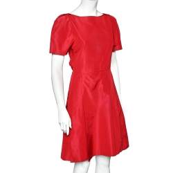 Pre Owned Prada Red Silk Taffeta Pleated Midi Dress S