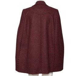 Prada Red & Black Pattered Wool Double Breasted Cape Coat M