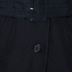 Prada Black Gabardine Flared Hem Detail Trench Coat XS