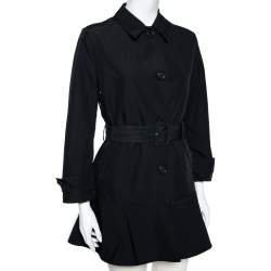 Prada Black Gabardine Flared Hem Detail Trench Coat XS