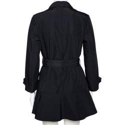 Prada Black Gabardine Flared Hem Detail Trench Coat XS