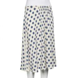 Prada Cream Printed Crepe Flared Knee Length Skirt M
