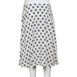 Prada Cream Printed Crepe Flared Knee Length Skirt M