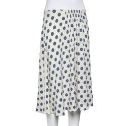 Prada Cream Printed Crepe Flared Knee Length Skirt M