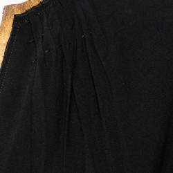 Pre Owned Prada Black Crepe & Leather Trimmed Ruched Waist Detailed Belted Dress M