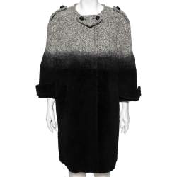 Pre Owned Prada Monochrome Ombre Effect Wool & Leather Detailed Oversized Coat S