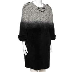 Pre Owned Prada Monochrome Ombre Effect Wool & Leather Detailed Oversized Coat S